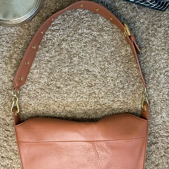 Vince Camuto Brown Leather Crossbody Bag Gold Hardware Adjustable Strap Mini - Picture 10 of 12